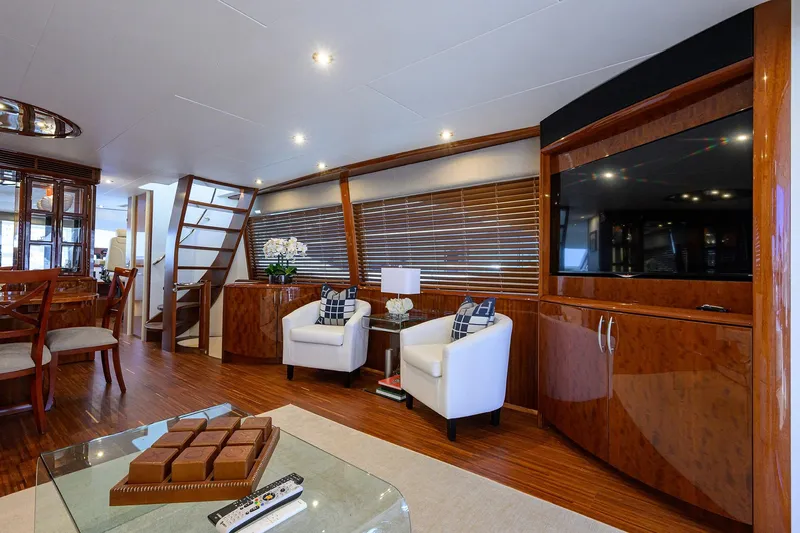 Slide: The Image of Luxurious interior of 2005 Lazzara 68 Enclosed Bridge yacht with elegant furnishings. - 33