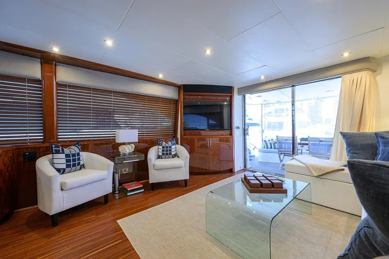 Slide: The Image of Luxurious interior of 2005 Lazzara 68 Enclosed Bridge yacht with modern furnishings. - 34
