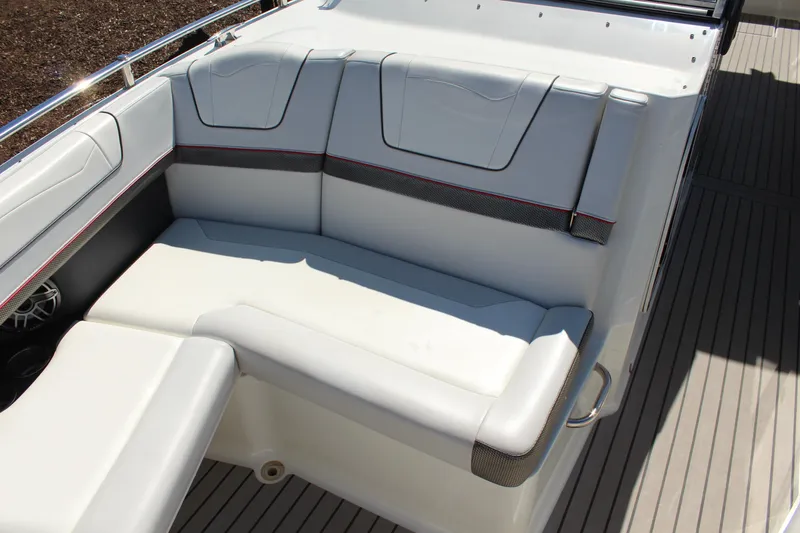 Slide: The Image of 2018 Formula 350 Crossover Bowrider interior seating with sleek white upholstery. - 17