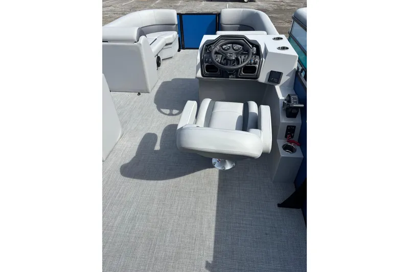 Slide: The Image of 2026 Bentley Pontoons Legacy 220 Cruise XL interior with modern helm and seating. - 7