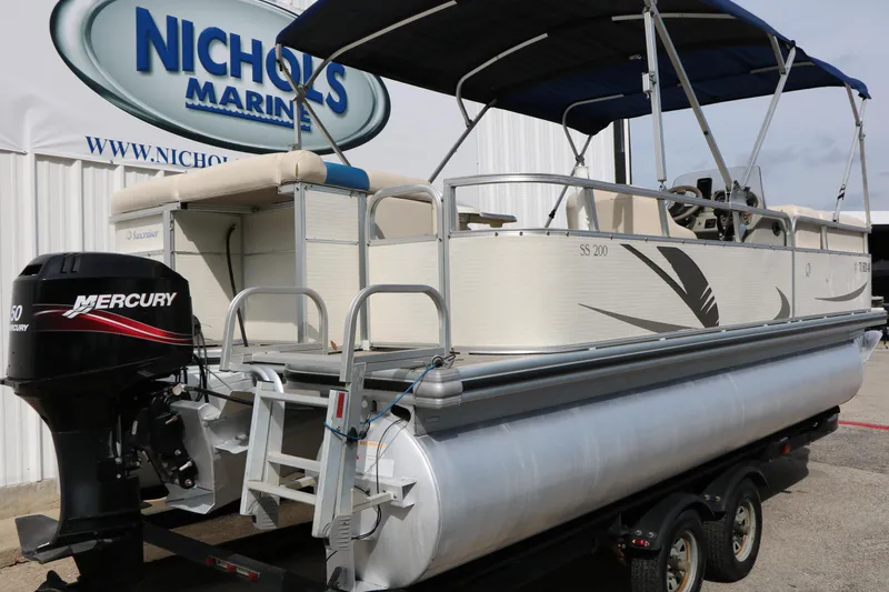 Slide: The Image of 2008 Sun Cruiser SS200 pontoon boat with Mercury engine at Nichols Marine dealership. - 4