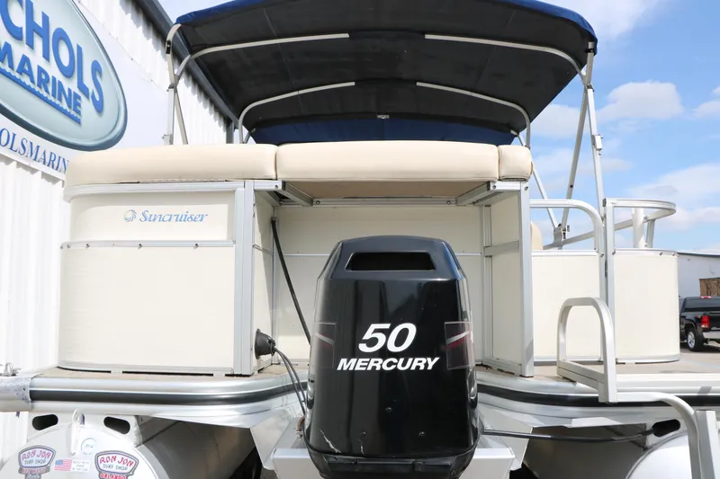 Slide: The Image of 2008 Sun Cruiser SS200 pontoon boat with 50 Mercury outboard motor at Nichols Marine. - 6