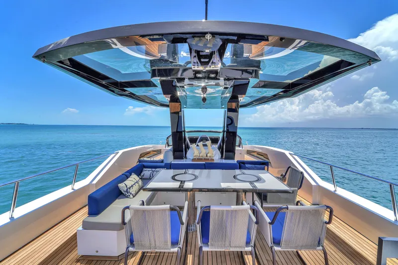 Slide: The Image of Luxury OKEAN 80 yacht deck with seating, ocean view, and modern design, 2021 model. - 29