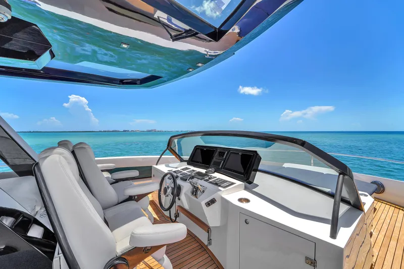 Slide: The Image of Luxurious 2021 OKEAN 80 yacht helm with ocean view and modern controls. - 30