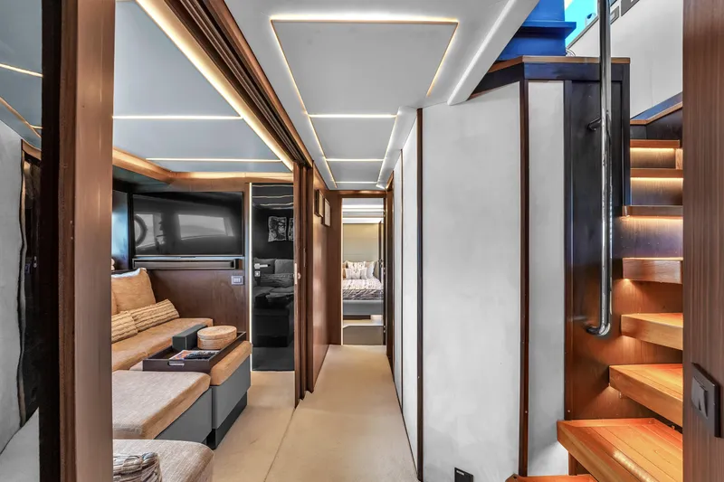 Slide: The Image of Luxurious interior of 2021 OKEAN 80 yacht with modern design and elegant lighting. - 33