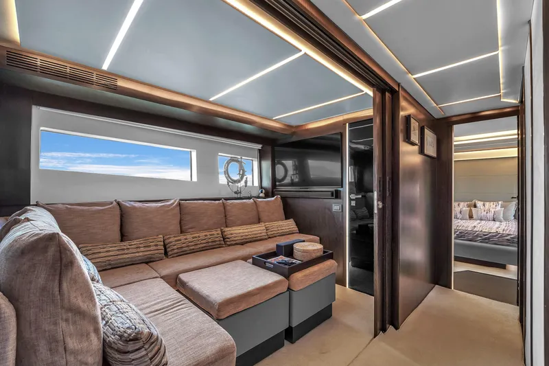 Slide: The Image of Luxurious interior of 2021 OKEAN 80 yacht with modern seating and elegant design. - 34
