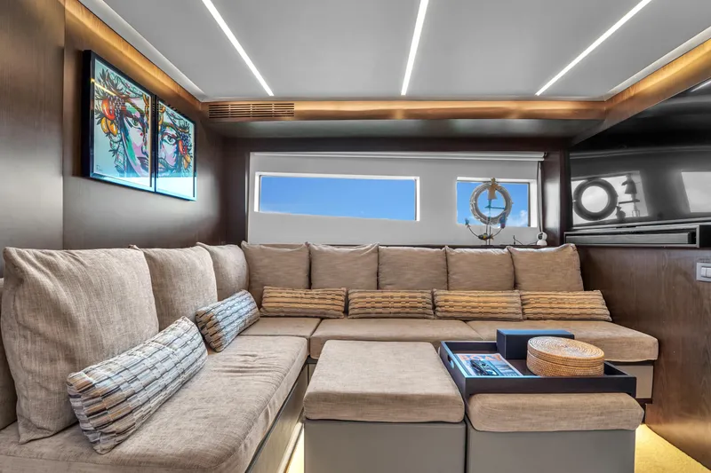Slide: The Image of Luxurious interior of 2021 OKEAN 80 yacht with modern decor and comfortable seating. - 35