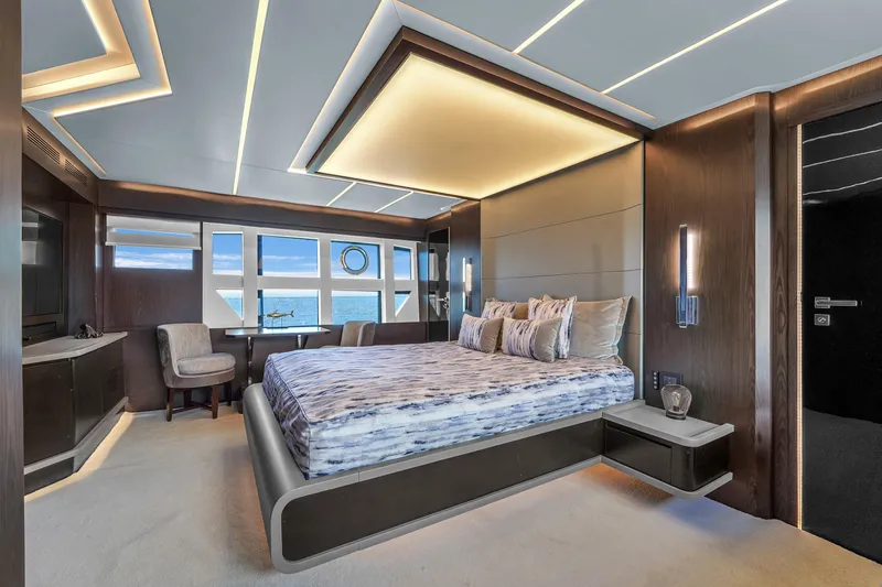 Slide: The Image of Luxurious bedroom interior on 2021 OKEAN 80 yacht with ocean view. - 38