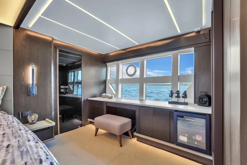 Slide: The Image of Luxurious interior of 2021 OKEAN 80 yacht with ocean view and modern furnishings. - 39