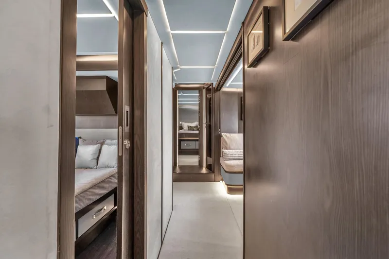 Slide: The Image of Luxurious interior of 2021 OKEAN 80 yacht, featuring modern design and cozy cabin. - 41