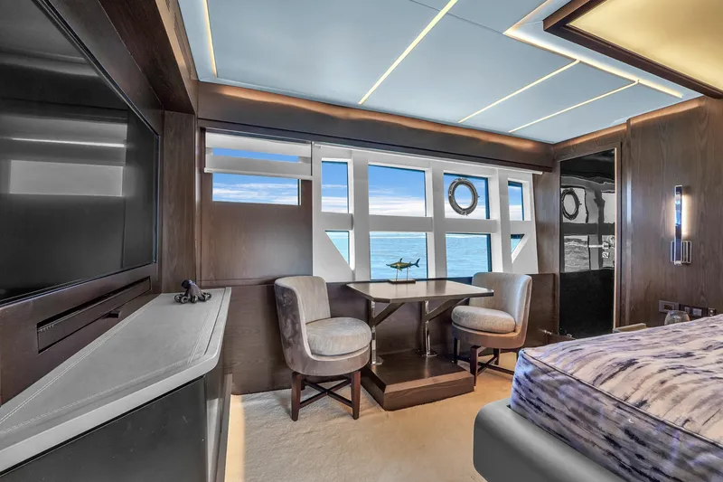 Slide: The Image of Luxurious interior of 2021 OKEAN 80 yacht with ocean view and modern furnishings. - 48
