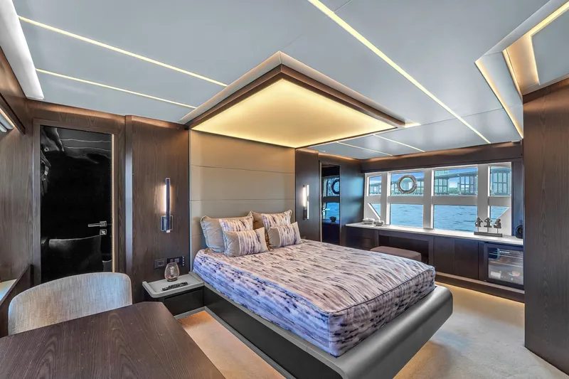 Slide: The Image of Luxurious bedroom interior of 2021 OKEAN 80 yacht with modern design and ocean view. - 49