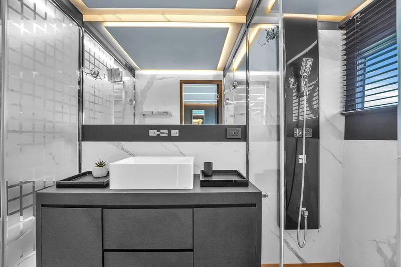 Slide: The Image of Modern bathroom in 2021 OKEAN 80 yacht with sleek design and elegant fixtures. - 50