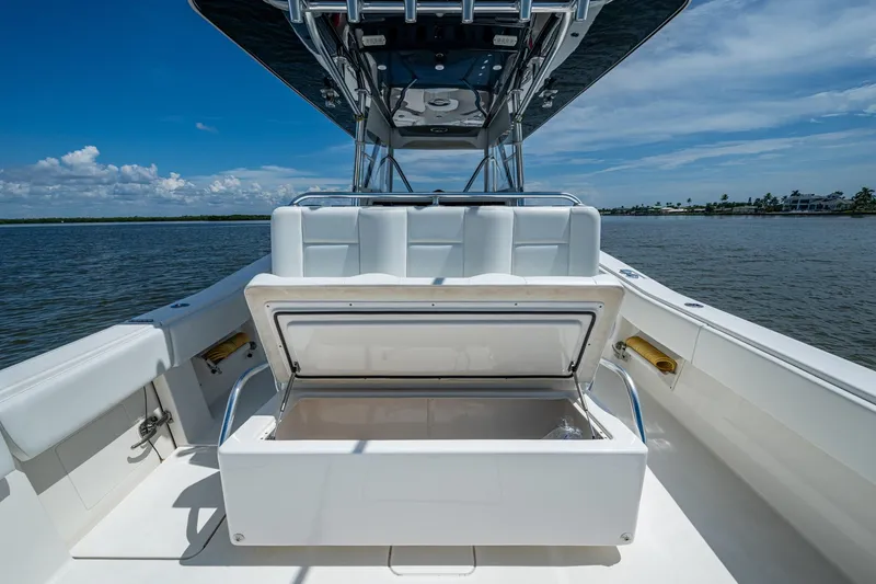 Slide: The Image of 2015 Invincible 42 Open Fisherman boat with open storage compartment on deck. - 18
