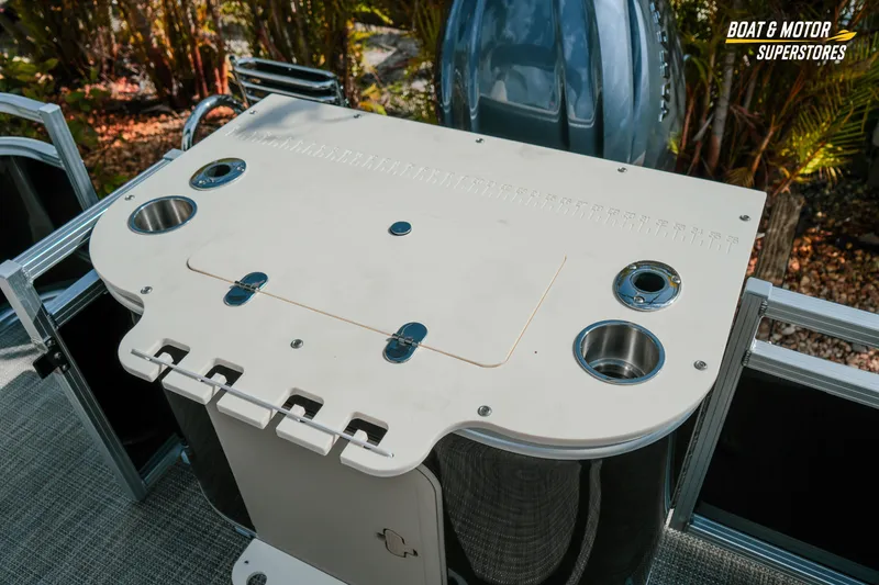 Slide: The Image of 2026 Avalon LSZ Rear Fish boat with fishing station and cup holders. - 19