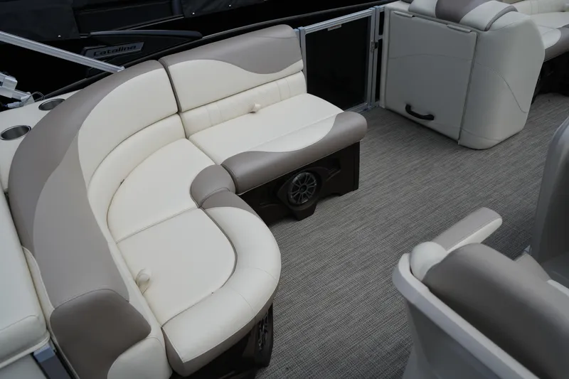 Slide: The Image of Luxurious seating on 2026 Avalon LSZ Rear Fish 23' pontoon boat interior. - 28