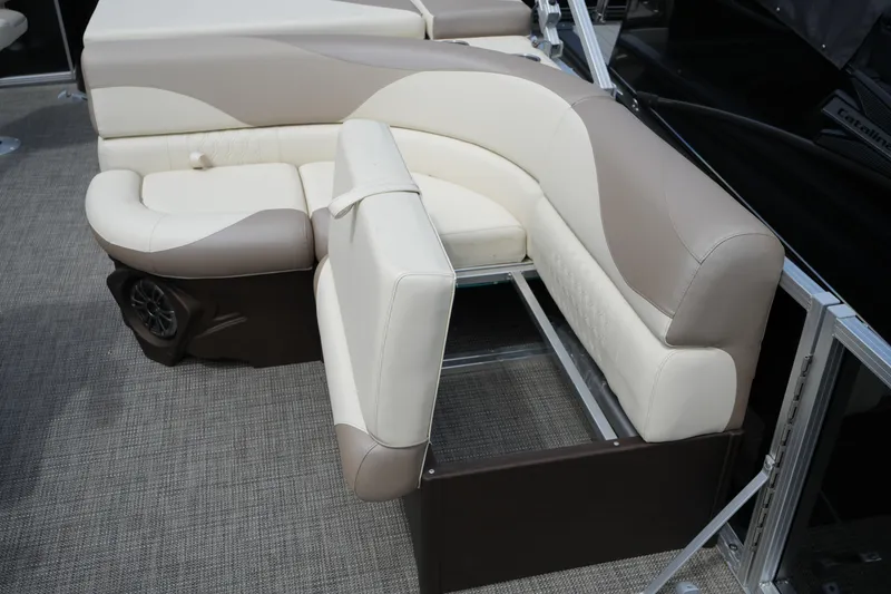 Slide: The Image of 2026 Avalon LSZ Rear Fish 23' boat seating with beige and brown upholstery. - 44