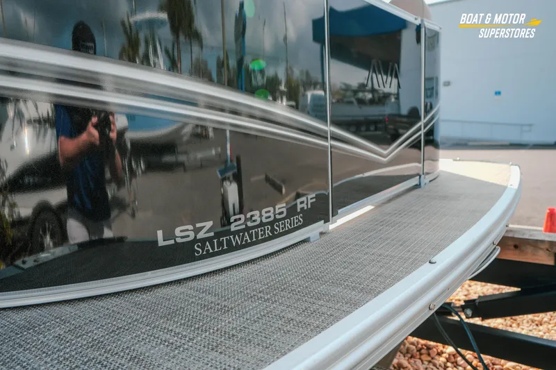 Slide: The Image of 2026 Avalon LSZ Rear Fish 23' pontoon boat, Saltwater Series, at dealership. - 9