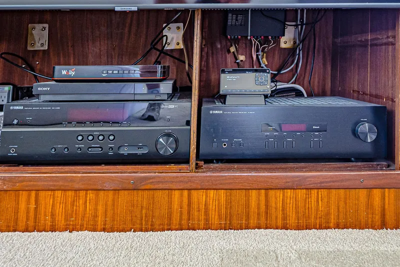 Slide: The Image of Entertainment system with Yamaha audio equipment on a 1987 Hatteras 58 Motor Yacht. - 36