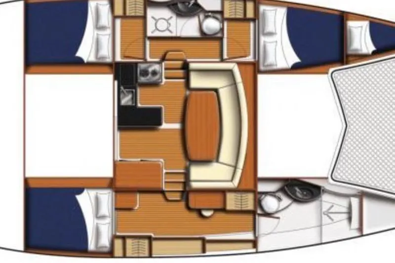 Slide: The Image of Floor plan of a 2012 Leopard 39 yacht, featuring cabins and living areas. - 2