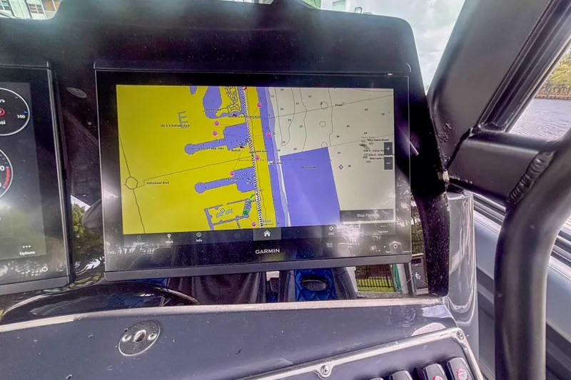 Slide: The Image of Garmin navigation display on 2016 Hydra-Sports 4200 Siesta boat dashboard. - 25