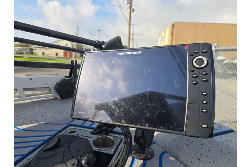 Slide: The Image of Humminbird Helix 12 fish finder on 2022 Xpress H18C Crappie boat dashboard. - 6