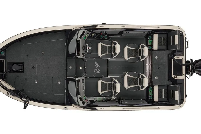 Slide: The Image of Manufacturer Provided Image: Overhead view of 2026 Ranger 620xFS Pro boat interior with seating and controls. - 29