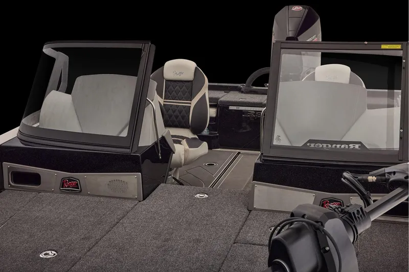 Slide: The Image of Manufacturer Provided Image: 2026 Ranger 620xFS Pro boat interior with dual consoles and seating. - 48