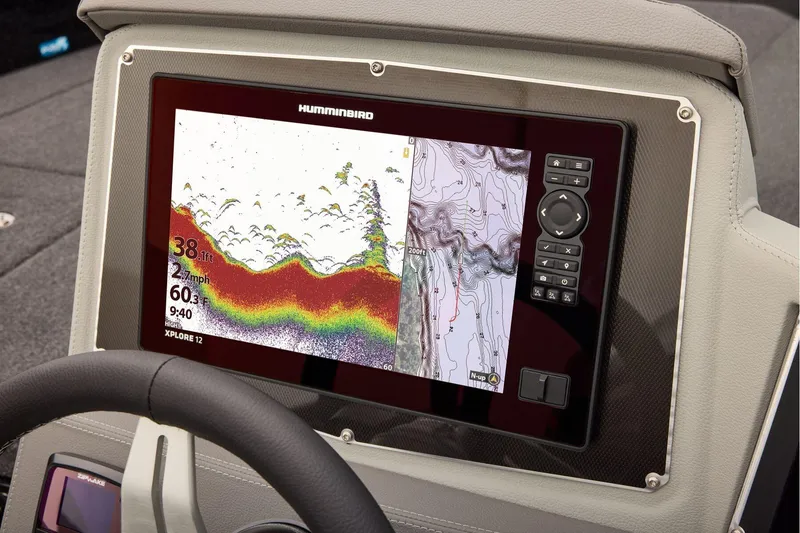 Slide: The Image of Manufacturer Provided Image: 2026 Ranger 620xFS Pro boat with advanced Humminbird fish finder display. - 57