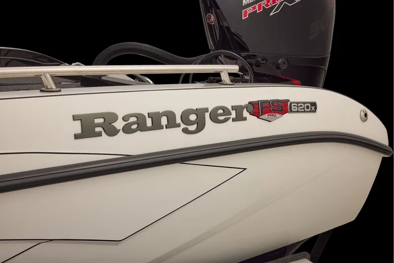 Slide: The Image of Manufacturer Provided Image: 2026 Ranger 620xFS Pro boat, close-up of logo and design details. - 84