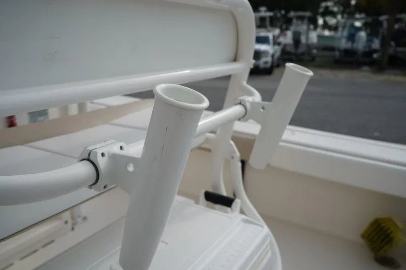 Slide: The Image of Rod holders on a 2020 Robalo 226 Cayman boat, close-up view. - 10