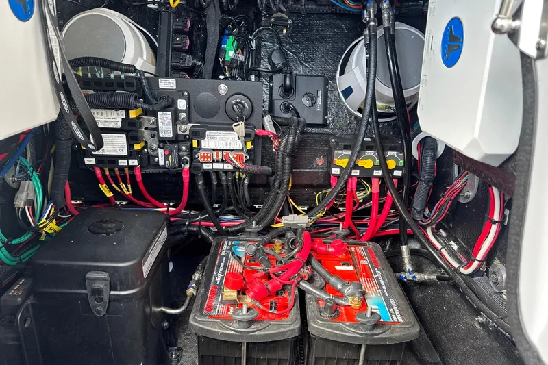Slide: The Image of Electrical system of a 2026 Yellowfin 24 Bay CE boat with batteries and wiring. - 8