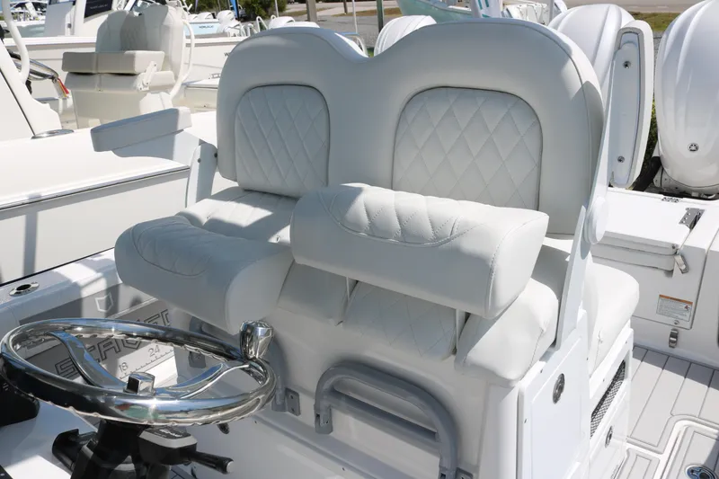 Slide: The Image of Luxury seating on 2026 Sea Fox 282 Hybrid LT boat with diamond-stitched upholstery. - 11
