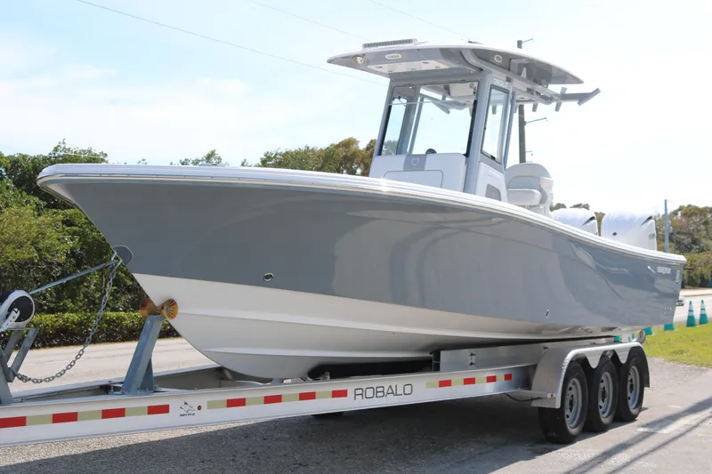 Slide: The Image of 2026 Sea Fox 282 Hybrid LT boat on a trailer, side view. - 4