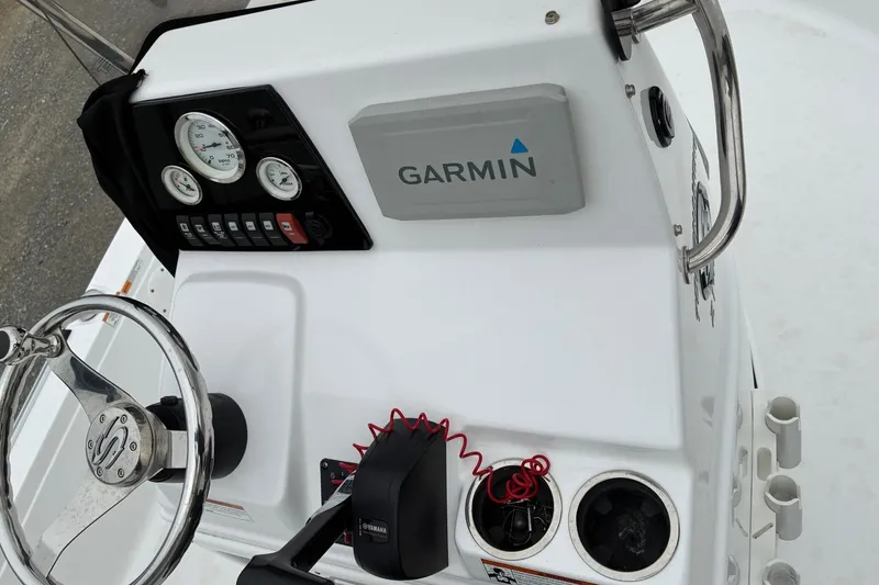 Slide: The Image of 2020 Sportsman Tournament 214 SBX Bay Boat console with Garmin navigation system. - 11