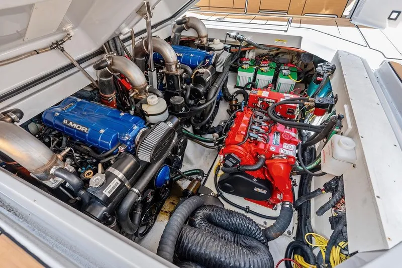 Slide: The Image of Engine compartment of 2022 Aviara AV40 OB with Ilmor engines and battery setup. - 42