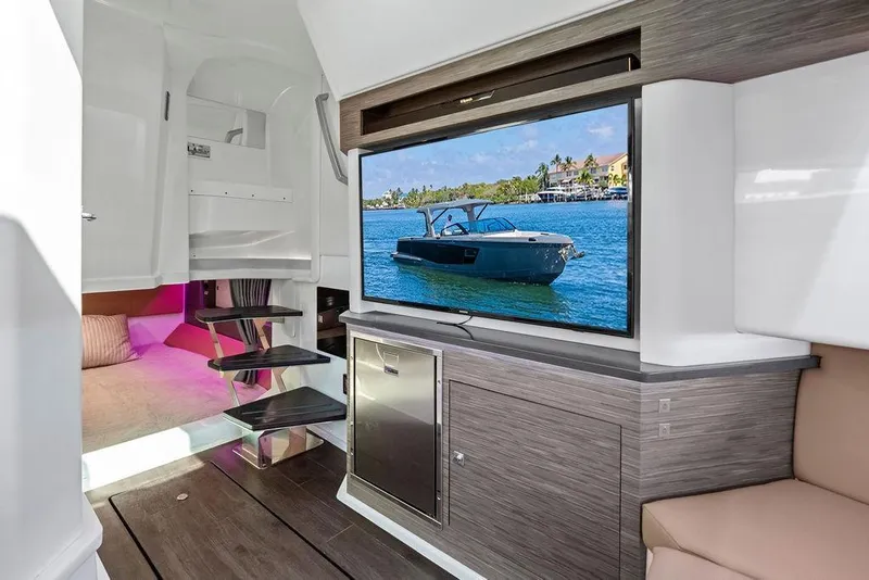Slide: The Image of Interior of 2022 Aviara AV40 OB yacht with modern amenities and sleek design. - 20