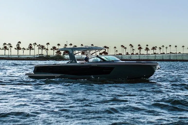 Slide: The Image of Manufacturer Provided Image: 2022 Aviara AV40 OB luxury boat cruising on the water. - 45