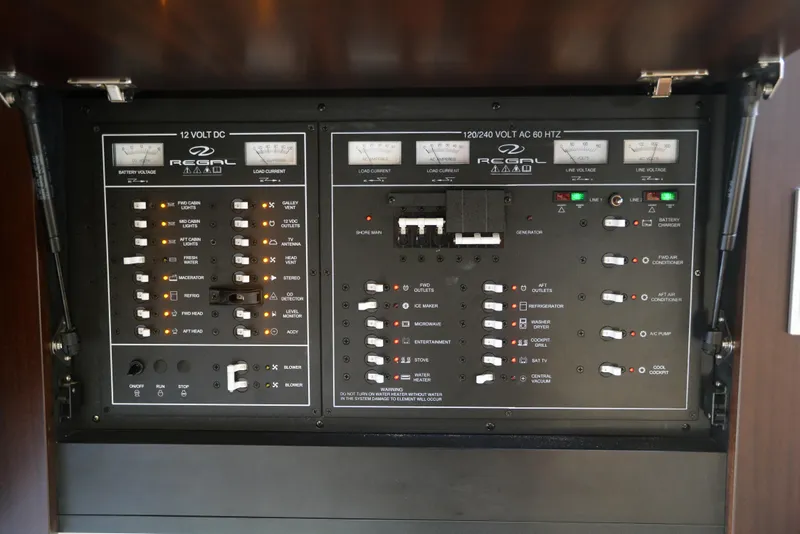 Slide: The Image of Electrical control panel of 2018 Regal 46 Sport Coupe yacht. - 25