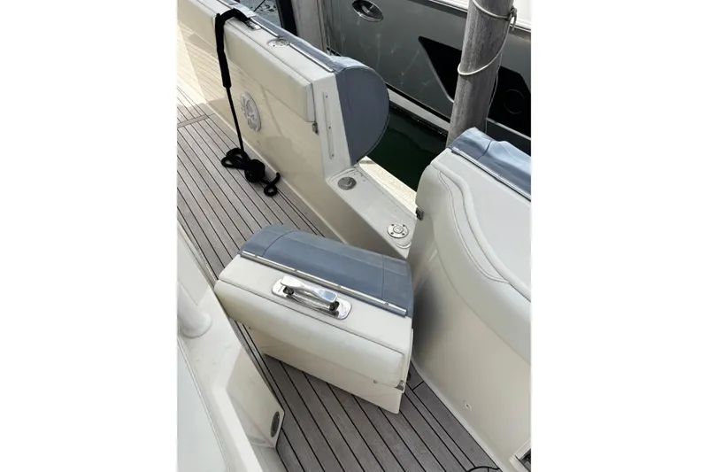 Slide: The Image of Luxury boat interior with cushioned seating, Ocean 1 R model, 2018, featuring sleek design elements. - 7