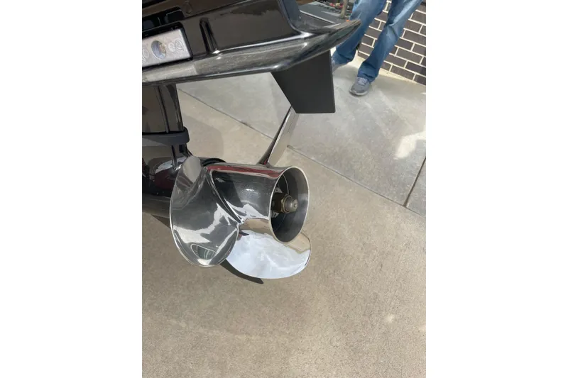 Slide: The Image of 2026 Tracker Pro Team 195 boat propeller on concrete surface. - 10