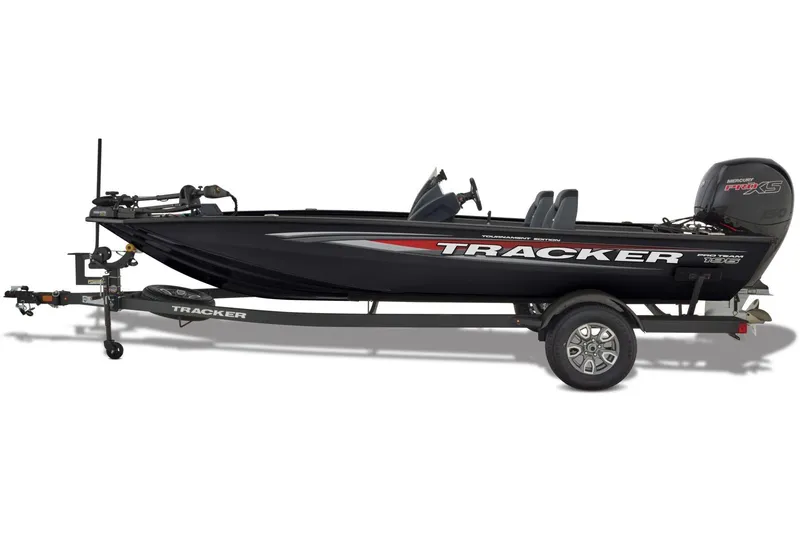 Slide: The Image of Manufacturer Provided Image: 2026 Tracker Pro Team 195 boat on trailer, side view, black with red accents. - 18