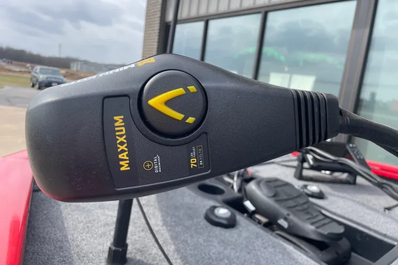 Slide: The Image of Close-up of Maxxum trolling motor on 2026 Tracker Pro Team 195 boat. - 7