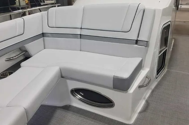 Slide: The Image of 2024 Formula 330 Crossover Bowrider I/O interior seating with sleek, modern design. - 35