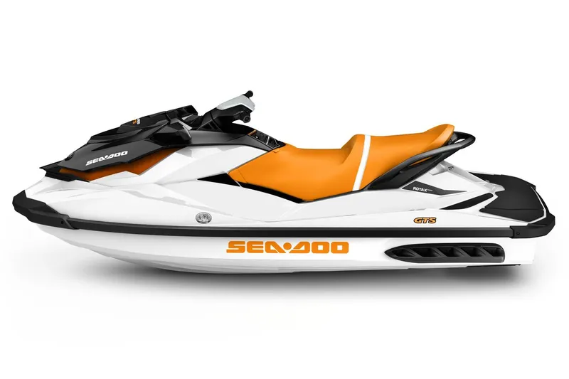 Slide: The Image of Manufacturer Provided Image: 2015 Sea-Doo GTS 130 jet ski with orange seat and white body. - 15