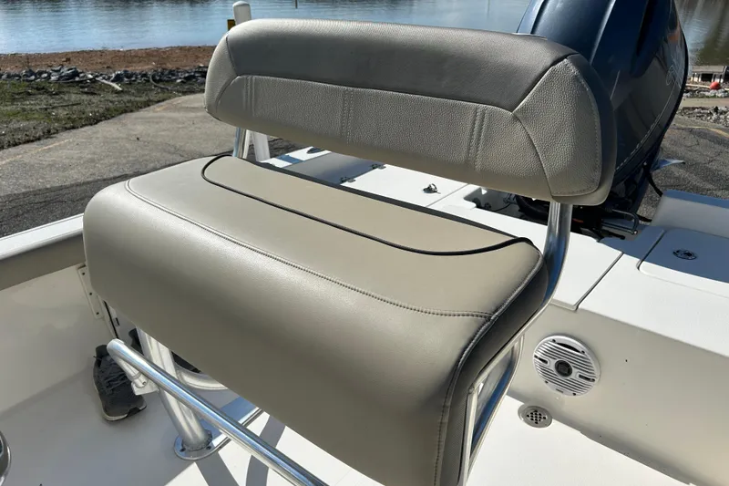 Slide: The Image of 2021 Key West 188 Bay Reef boat deck with storage compartments and Minn Kota trolling motor. - 10