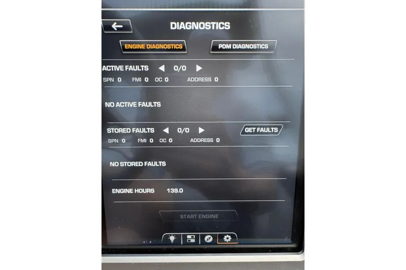Slide: The Image of 2023 Supra SE 550 diagnostics screen showing no active or stored faults, engine hours 139. - 20
