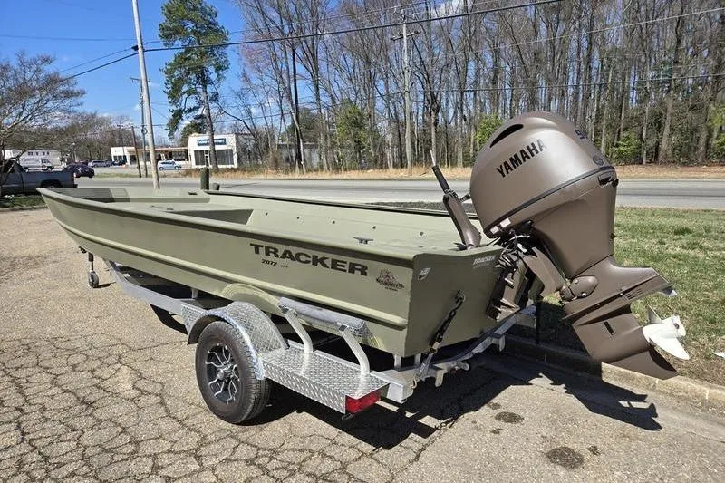 Slide: The Image of 2025 Tracker Grizzly 2072 Utility boat with Yamaha motor on a trailer. - 4