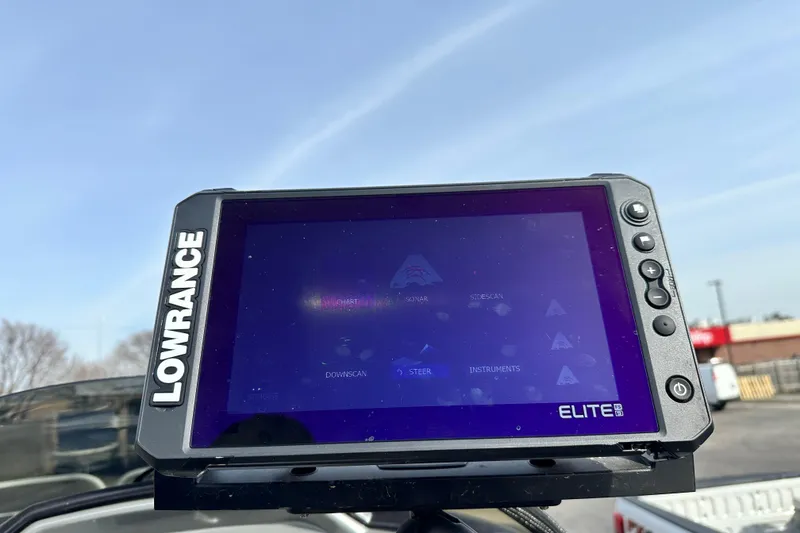 Slide: The Image of Lowrance Elite fish finder on 2023 SUNTRACKER XP3 Fishin' 22 Barge DLX boat. - 10