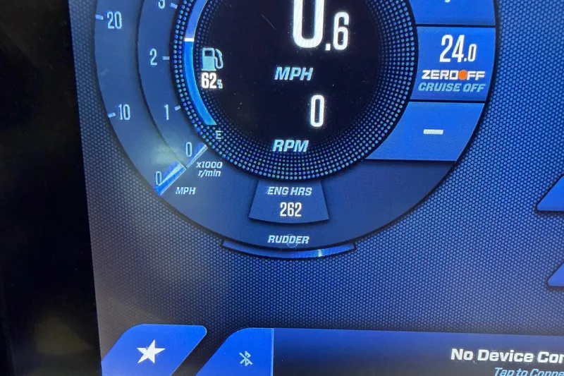 Slide: The Image of Dashboard of 2025 MasterCraft XStar 25 showing speed, fuel, and engine hours. - 14